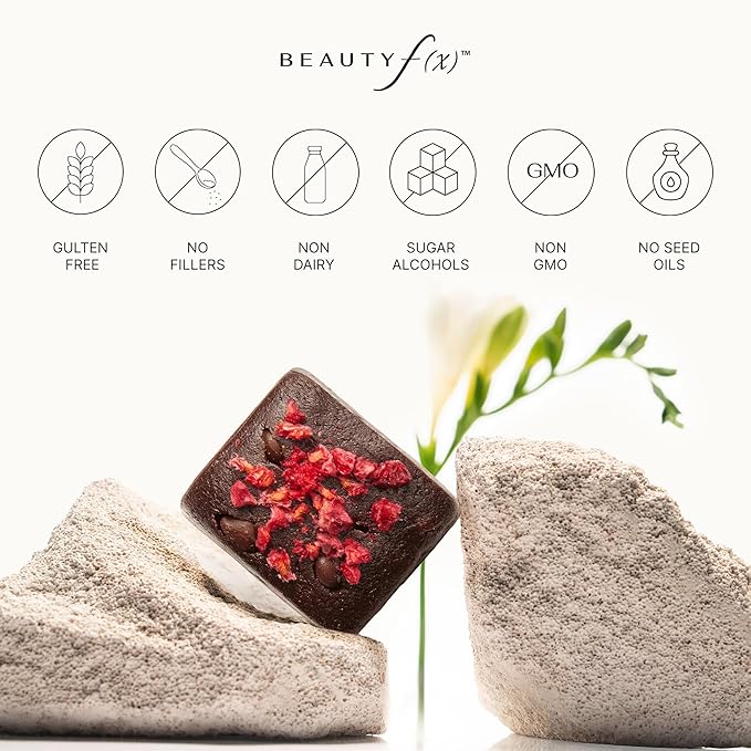 Beauty f(x) Protein Beauty Bites - Collagen Bars – Cacao Raspberry Collagen Protein Bars for Women – 10g Protein 120 Calories No Added Sugar – Supports Skin Hair and Nails