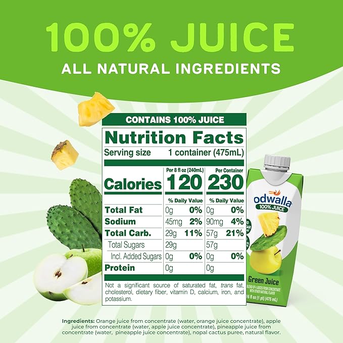 Odwalla Green Juice – Green Drink with Nopal Cactus Apple Orange &amp Pineapple – Natural Ingredients No Added Sugar No Preservatives No Artificial Flavors - 16 oz (12 Pack)