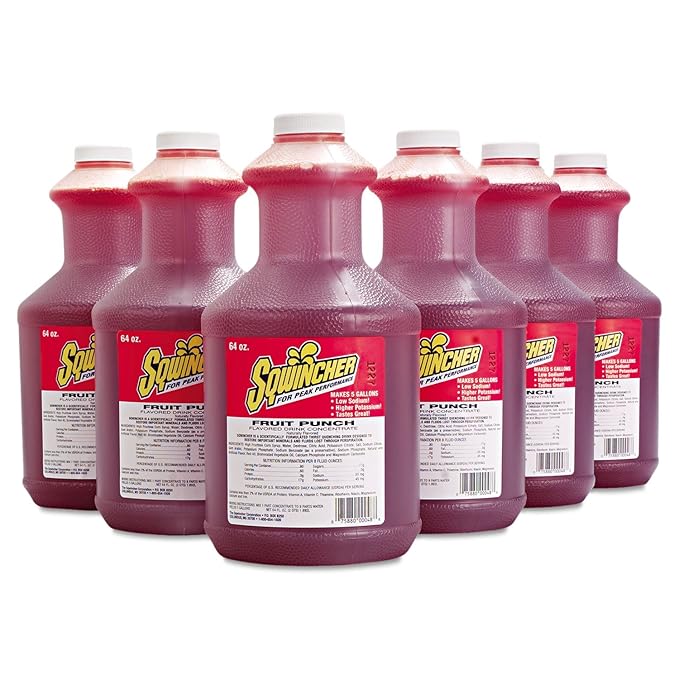 Sqwincher 030325FP Liquid Concentrate Electrolyte Drink Fruit Punch 64oz Bottles 6/Carton