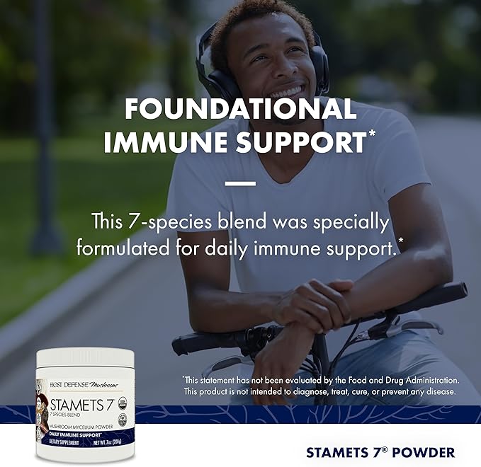 Host Defense Stamets 7 Mushroom Powder - 7 Species Blend - Mushroom Supplement for Immune Support with Royal Sun Blazei Cordyceps Reishi Maitake Lion's Mane Chaga &amp Mesima - 7 oz (133 Serving