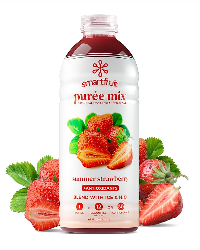 Smartfruit Summer Strawberry + Antioxidants – 100% Real Fruit Purée with Strawberries Apple &amp Pineapple – Great for Smoothies Juice Yogurt Cocktails Teas &amp More – 48oz