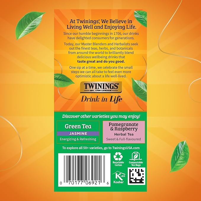 Twinings Green Tea with Pomegranate Raspberry &amp Strawberry Individually Wrapped Bags 20 Count (Pack of 1) Caffeinated Enjoy Hot or Iced 20 Teabags