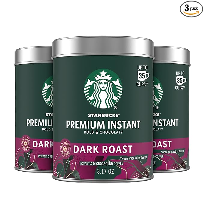 Starbucks Premium Instant Coffee Dark Roast Coffee Arabica Beans Three 3.17 oz Tins