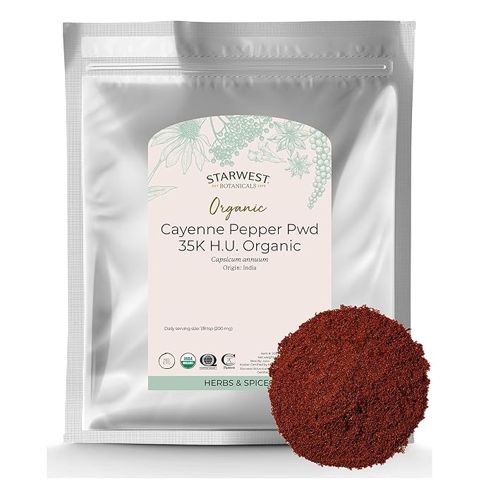 Starwest Botanicals Organic Cayenne Pepper Powder 35k HU - Adds Heat Red Pepper Spice for Seasoning &amp Marinades Derived from Capsaicin Certified Kosher Non-GMO - Bulk 1 lb Bag