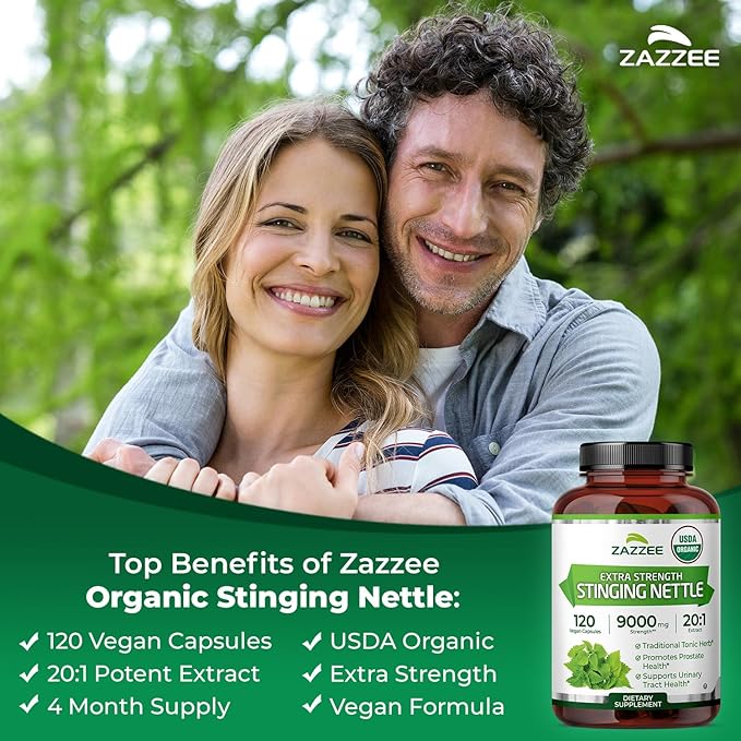 Zazzee USDA Organic Stinging Nettle Leaf 20:1 Extract 120 Vegan Capsules 4 Month Supply Urtica Dioica Respiratory Immune &amp Seasonal Wellness Support Organic Herbal Supplement Made in the US