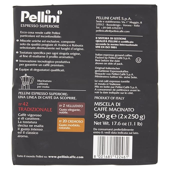 Pellini No.42 Tradizionale Ground Coffee 250g (Pack of 2)