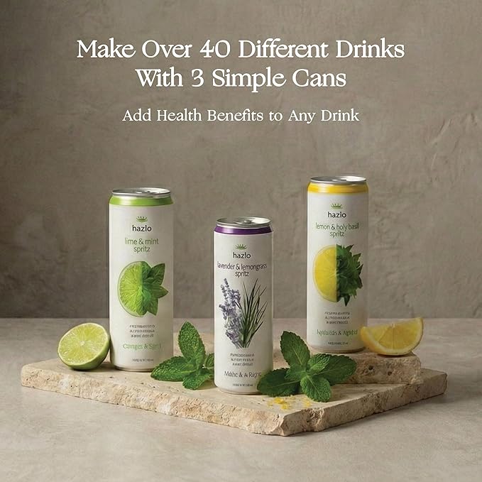 Hazlo Spritz (Lime &amp Mint) - Zero Proof Spritz Cocktail Mixer Craft Mocktails with Adaptogens Nootropics - Functional Seltzer Calming Non Alcoholic Drinks Alcohol Alternatives for Mood 12 Cou