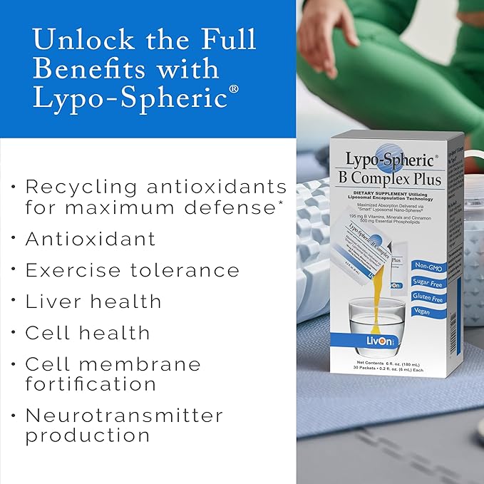 LivOn Laboratories Lypo-Spheric B Complex Plus – 30 Packets – 195 mg B Vitamins Minerals &amp Cinnamon Per Packet – Liposome Encapsulated for Maximum Bioavailability – 2 Pack