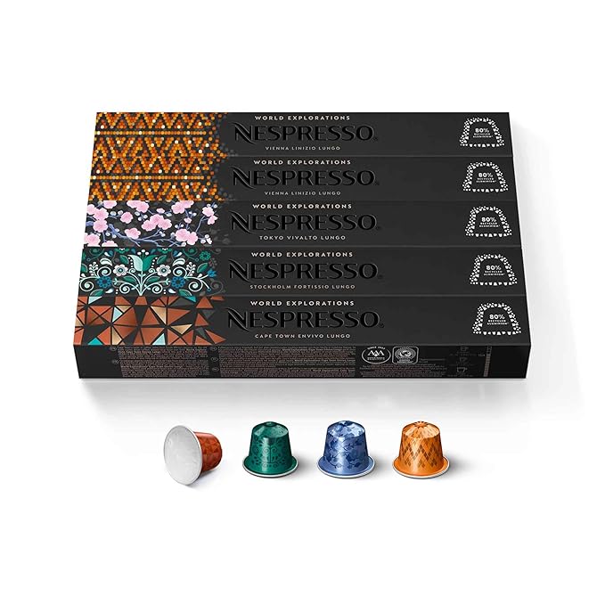Nespresso Capsules Original Line Morning Lungo Blends Variety Pack Mild to Medium to Dark Roast Coffee 50-Count Coffee Pods