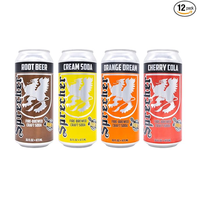 Sprecher Brewing Company Best Sellers Variety Pack in 16 Fl Oz Cans (12 Pack) Root Beer Cream Soda Orange Dream Cherry Cola - Premium Gourmet Craft Soda