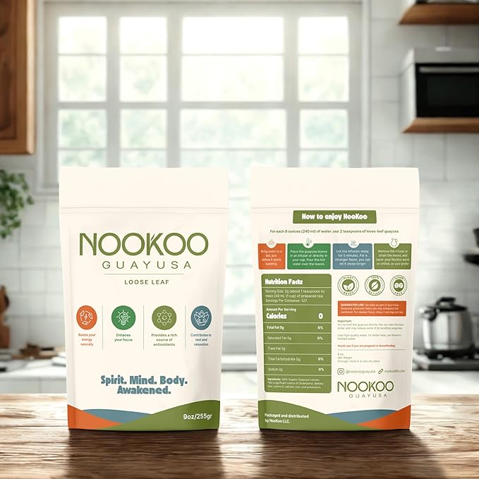 NooKoo Organic Guayusa Loose Leaf Tea 9 oz | Clean Energy &amp Focus | 60mg Natural Caffeine | Smooth Jitter-Free Boost | Antioxidant-Rich Herbal Tea | Coffee Alternative from the Amazon