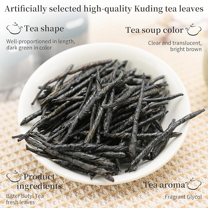 DOZO Needle Kuding Tea Ku Ding Bitter Green Tea 240g /8.46oz 100% Natural Wild Kuding Cha Herbal Tea Large Leaf Caffeine Free No Additives 苦丁茶 大叶苦丁