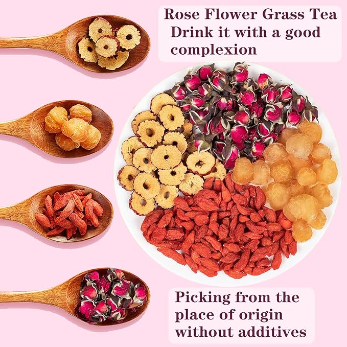 Longan Red Date Tea Rose Red Jujube Fruit Goji Berry Tea Bags Women's Five Treasures Tea Date Longan Goji Berry Roses Wolfberry Flower Chinese Herbal Fruit No addition Caffeine Free 桂圆红枣枸杞茶 玫瑰红枣茶 160g