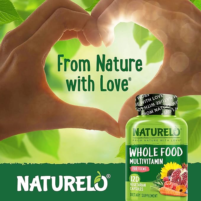 NATURELO Multivitamins for Teenage Girls/Boys 120 Capsules Whole Food Multivitamin with Minerals Non-GMO Vegetarian