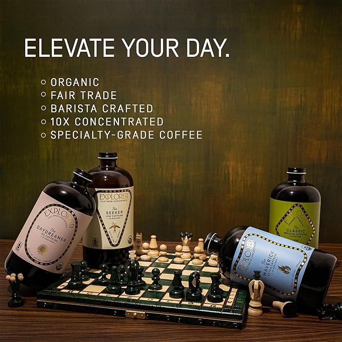 Explorer Cold Brew Organic Liquid Coffee Concentrate Daydreamer Decaf Drink Iced or Hot 32 fl oz Makes 20+ Cups