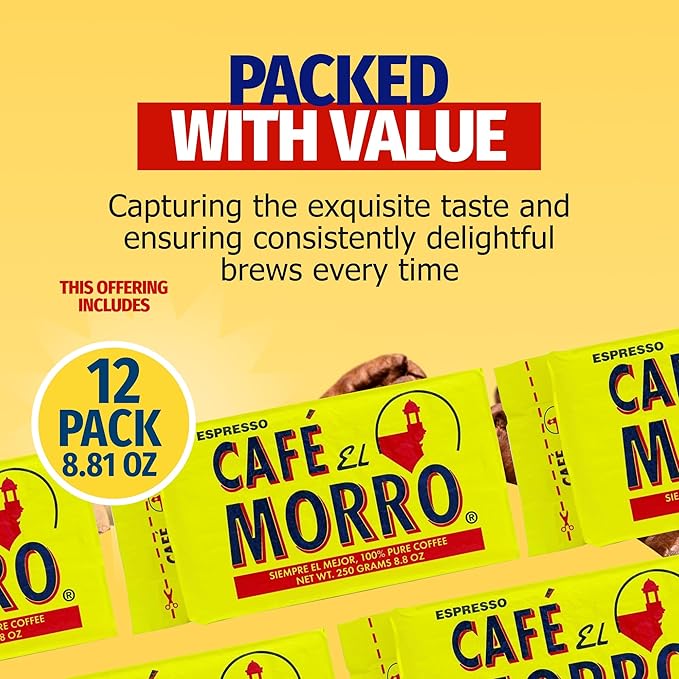 Premium Ground Coffee Café El Morro 250g (8.81 oz) Pack of 12 Gourmet Dark Roast Espresso Coffee Vacuum Pack Experience the Rich Taste of Puerto Rican Style Espresso
