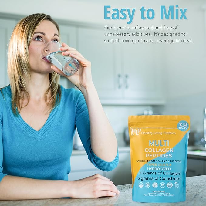 HLP Collagen Supplement for Better Absorption &amp Immune Support- Multi Collagen Peptides Powder with Colostrum- Improve Strength Wellness &amp Vitality with Multi Collagen Protein- Unflavored- 38