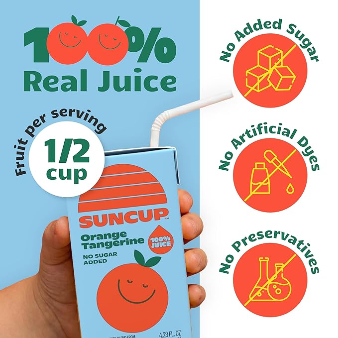 SunCup 100% Juice Boxes for Kids | No Added Sugar No Dyes No Preservatives | Trusted in Schools Across 49 States | Bulk Pack with Straw | 4.23 oz (40 Pack) Orange Tangerine