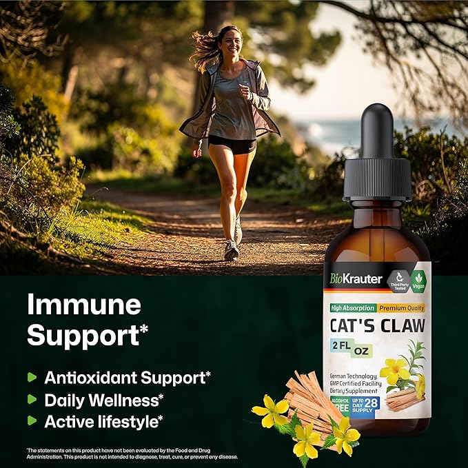 BIO KRAUTER® Cats Claw - Liquid Drops Pure Vegan Cats Claw Herb Supplement 625 mg per Serving 2 Fl.Oz 28-Day Supply - Used for Digestive &amp Immune Support Natural Antioxidant - Alcohol &amp Sugar