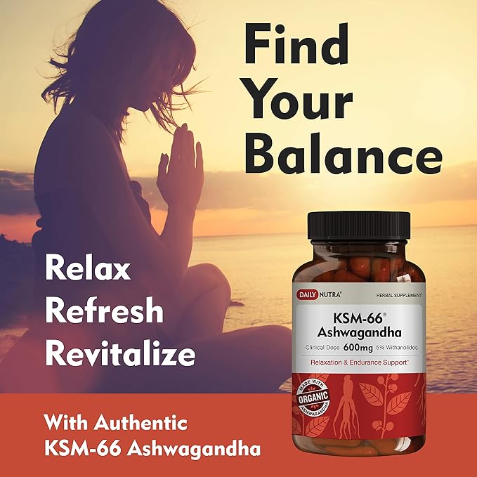 DailyNutra KSM-66 Ashwagandha 600mg Organic Root Extract - High Potency Supplement with 5% Withanolides | Supports Relaxation Focus &amp Energy (270 Capsules)
