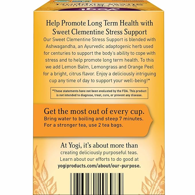Yogi Tea Sweet Clementine Stress Support Tea USDA Certified Organic Non-GMO 16 Tea Bags per Pack (6 Packs)