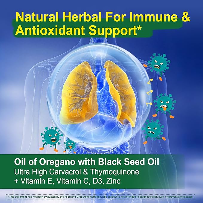Oil of Oregano with Black Seed Oil Filled Gummies Aceite De Oregano Capsulas Alternative Carvacrol &amp Thymoquinone with Vitamin E C D3 Zinc Liposomal Form Sugar Free 2 Pack