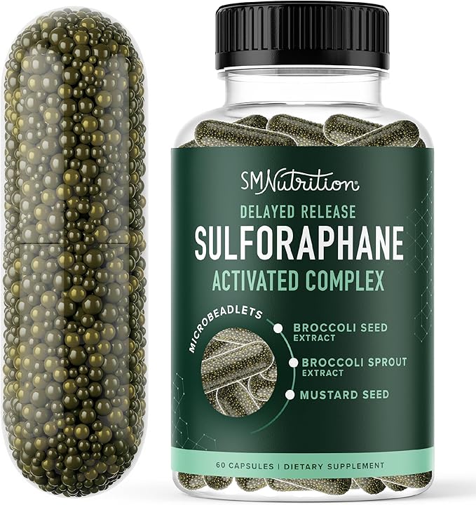 50MG Sulforaphane Supplement from Broccoli Sprouts | NRF2 Activation Cellular Health &amp Immune Support | Glucoraphanin Myrosinase &amp Antioxidants | Third-Party Tested | 60 Broccoli Seed Microb