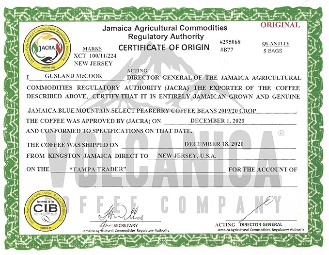 Jamaica Blue Mountain Peaberry Coffee 100% Pure Whole Bean Fresh Roasted Kosher 16-ounce