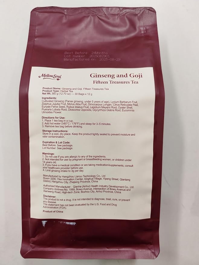 Kidney Tea Formula Ginseng Fifteen Treasure Tea - Natural Traditional Chinese Herbal TeaDetox &amp Cleanse Liver Support &amp Energy Boost Tea Bags For Men WomenFifteen precious Chinese herbal fo
