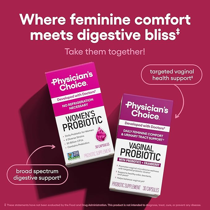 Physician's Choice Probiotics - PH Balance Digestive UT &amp Feminine Health - 50 Billion CFU - 6 Unique Strains for Women - Organic Prebiotics Cranberry Extract+ - Probiotic - 60 CT