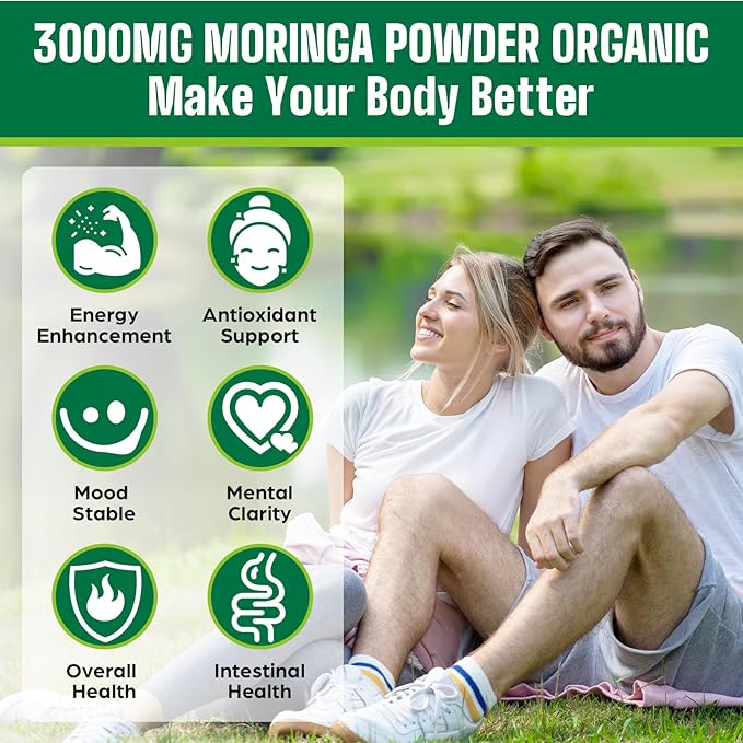 Moringa Powder Organic 2000MG 18 in 1 Moringa Oleifera Leaf Powder with Ashwagandha Rhodiola Turmeric Probiotics for Energy Mood* - Green Superfood - 60 Servings