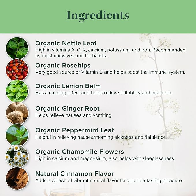 Jade Tea - Organic First Trimester Tea - Nurturing Pregnancy Tea | First Bloom | Gentle Morning Sickness Relief &amp Foundational Prenatal Nutrition | Caffeine-Free | Made In USA (Cinnamon)