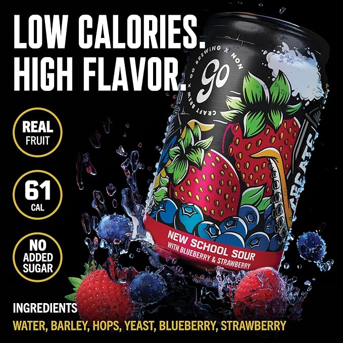 Go Brewing - New School Sour Berry - Non-Alcoholic Craft Beer - Small Batch Low-Calorie Brew - Blueberry and Strawberry Flavor Profile - Bold &amp Smooth Finish - Ideal for Any Occasion (12 Oz 12 C