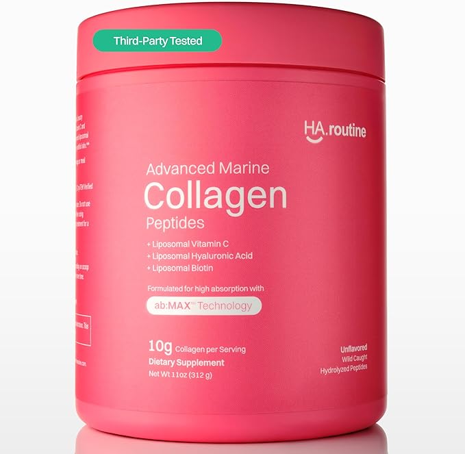 Advanced Marine Collagen Powder Plus Liposomal Vitamin C Hyaluronic Acid &amp Biotin Sugar-Free Type I Collagen Supplement for Skin Hair Nails Joint &amp Gut Health - 30 Servings Unflavored
