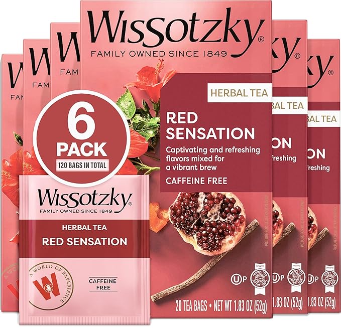 Wissotzky Red Sensation | Hibiscus Herbal Tea (6 Pack - 120 Tea Bags) | Captivating Flavor | Caffeine Free Tea | Refreshing Blend