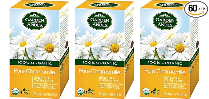 Garden of the Andes Herbal Organic Decaf Chamomile Hot Tea Bags 0.9 oz 20 Tea Bag Count (Pack of 3 Boxes)