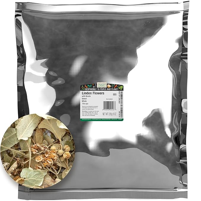Frontier Co-op Dried Whole Linden Flowers With Bracts 8 oz Bulk Bag - For Herbal Tea Blends and DIY Lotions and Skincare