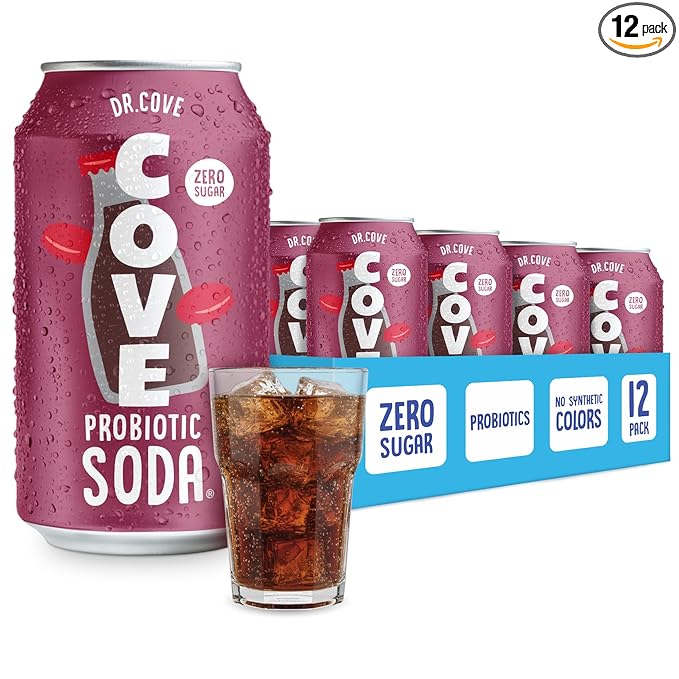 Cove Probiotic Soda Zero Sugar Better-For-You Alternative - Refreshing Delicious Probiotic Drink No Synthetic Colors &amp Caffeine Free - Dr. Cove 12 Pack