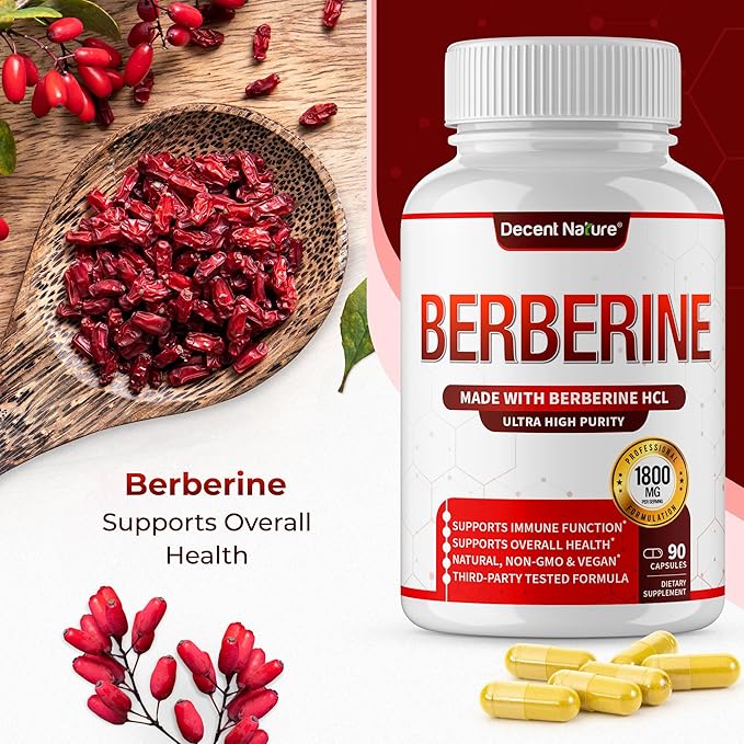 Berberine Supplement 1800mg - Premium Berberine HCl 97% High Purity Supports Immune System High Potency Hydrochloride &amp Extract Activates AMPK &amp GLP-1 Non-GMO Vegan for Men Woman 90 Capsu