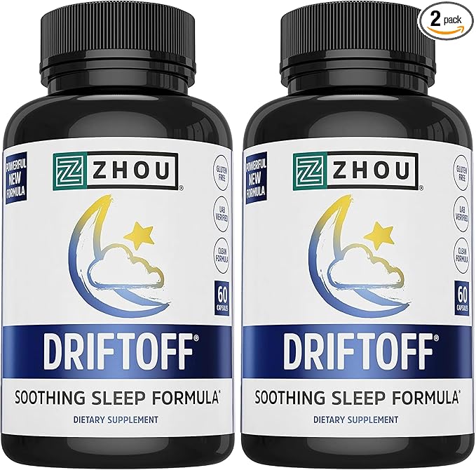 ZHOU Driftoff - Nature Inspired Sleep Aid Valerian Root &amp Melatonin for Sleep for Men &amp Women Calm Sleeping Supplement for Adults with GABA &amp Chamomile to Relax - 60 Veggie Capsules (Pac