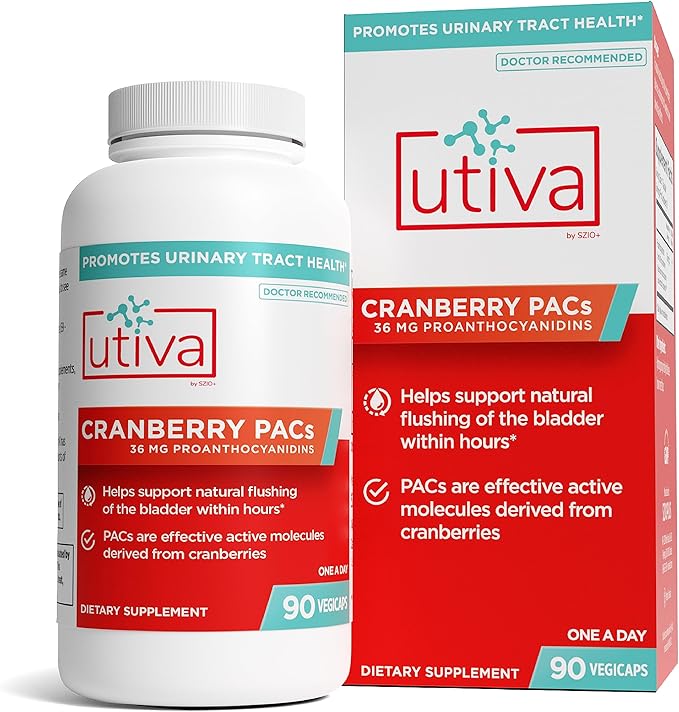 Utiva Cranberry PACs – Clinically Studied Ingredients 36mg PACs for UTI Avoidance - Supplement for Urinary Tract Health for Women and Men – Cranberry Extract Pills for Bladder Health 90 Vegi Capsules