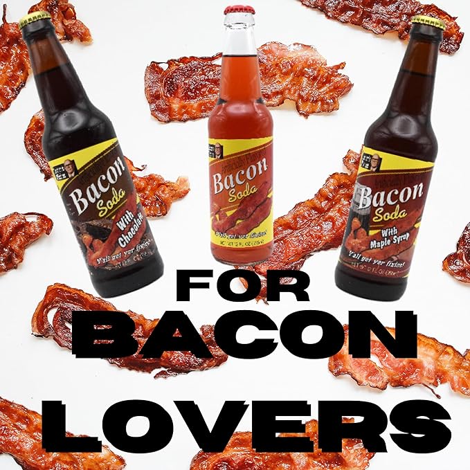 Generic Bacon Soda Pop | For the Ultimate Bacon Lover | Soda Pop with Real Cane Sugar | A Mixed 6 Pack of 3 Different Bacon Flavors | 12 oz Glass Bottles with Crazy Soda Pop Bottle Opener