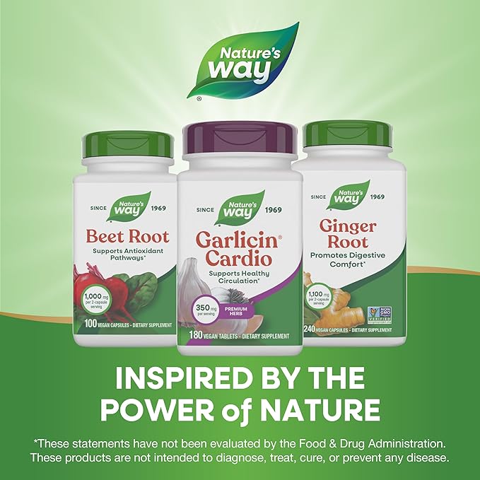 Nature's Way Garlicin Cardio Premium Herbal Supports Healthy Circulation* No Garlic Taste Vegan Garlic Supplements 180 Tablets (Packaging May Vary)