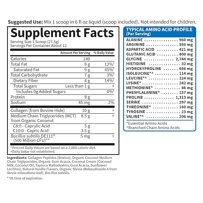 Garden of Life Grass Fed Collagen Creamer Powder - Creamy Vanilla 12 Servings Powder for Coffee Energy Beauty Joints Collagen Peptides with Coconut MCTs Keto Protein Supplements