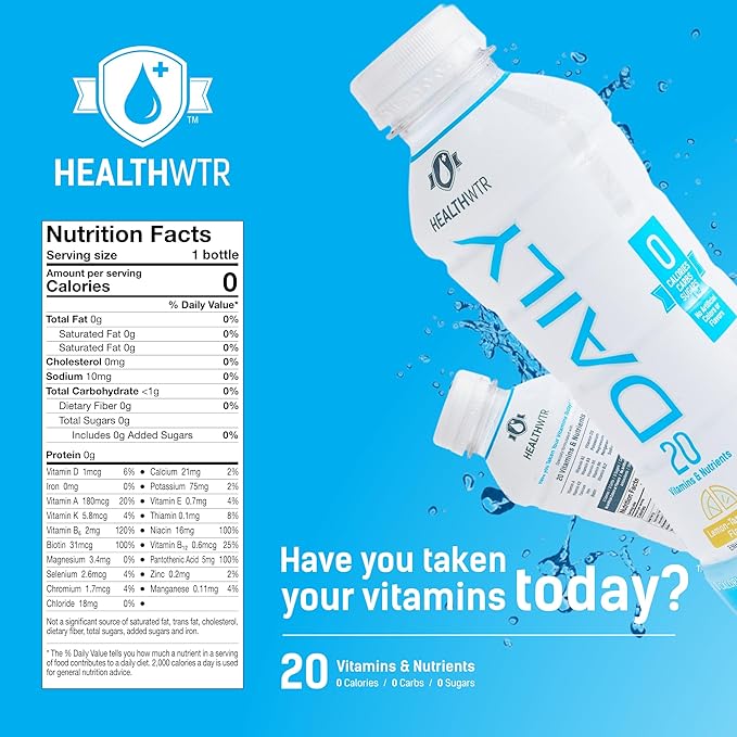 Healthwtr Daily Enhanced Water – Pineapple Mango Flavor 20 Vitamins &amp Nutrients Antioxidants &amp Electrolytes 0 Calories 0 Carbs 0 Sugar Caffeine Free 12-Pack Bottles