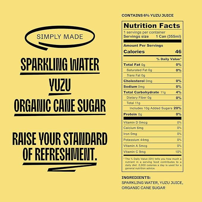 High Tide Yuzu Sparkling Juice - Flavored Carbonated Water Beverage 46 Calorie per Can Made with Real Yuzu Juice (Not from Concentrate) Lightly Sweetened with Organic Cane Sugar - 12 Fl Oz per Can