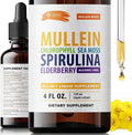 SIRUNES Mullein Herbal Drops with Chlorophyll Irish Sea Moss Spirulina &amp Elderberry – 4 fl oz – Daily Respiratory &amp Immune Wellness Supplement