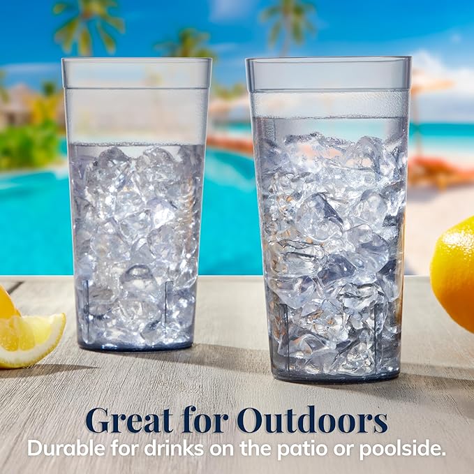 US Acrylic Cafe Plastic Reusable Tumblers (Set of 16) 20-ounce Water Cups in Grey | Value Set of Restaurant Style Drinking Glasses Stackable BPA-free Made in the USA | Top-rack Dishwasher Safe