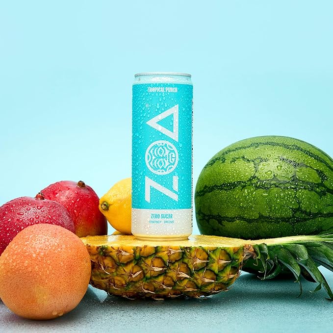 ZOA Zero Sugar Energy Drinks Tropical Taste Pack - Sugar Free with Electrolytes Healthy Vitamin C Amino Acids Essential B-Vitamins and Caffeine from Green Tea - 12 Fl Oz (Pack Of 36)
