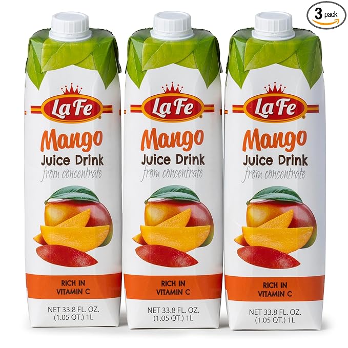 La Fe Mango Juice – All Natural Fresh Tropical Mango Juice Drink Rich in Vitamin C Sweet &amp Refreshing for Kids Family &amp On the go 3-Pack 33.8 Fl Oz Each